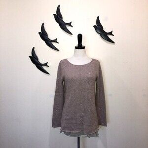 NEW! Daniel & Mayer Sparkling Pink Mohair Blend Sweater Silk Ruffle Trim  - M